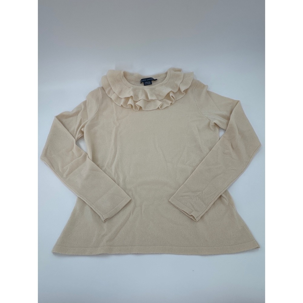 Ralph Lauren Cashmere Ruffle Neck Sweater‎ Beige Women's Size L